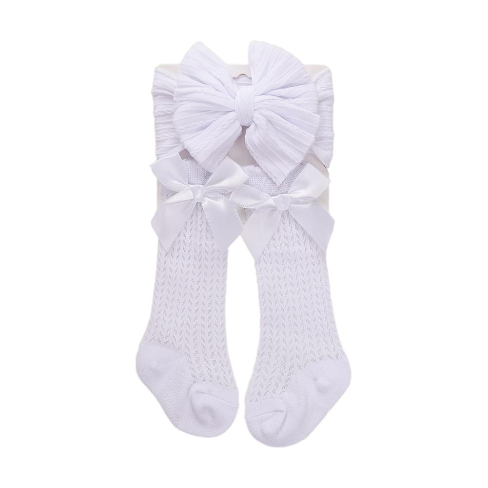 3Pcs/Set Baby Cable Knit Nylon Bows Headbands with Lace Eyelet Socks