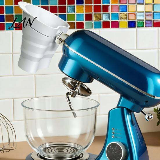 Professional Baking Accessories Flour Funnel And Bowl Cover for Kitchen Aid Mixer, Mess Free Silicone Collapsible Pouring Mixer Shield Attachment,