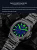 Jin Shidun Men's Luminous Quartz Skeleton Watch with Steel Band and Date Display.