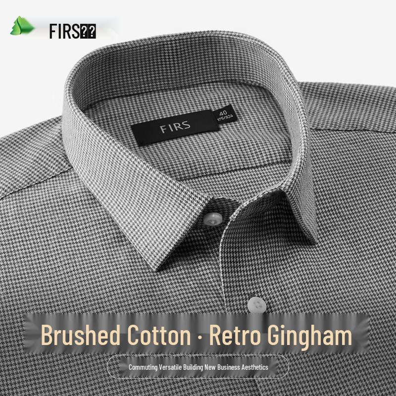 FIRS Men s 100% Cotton Houndstooth Brushed Warm Long Sleeve Shirt 42