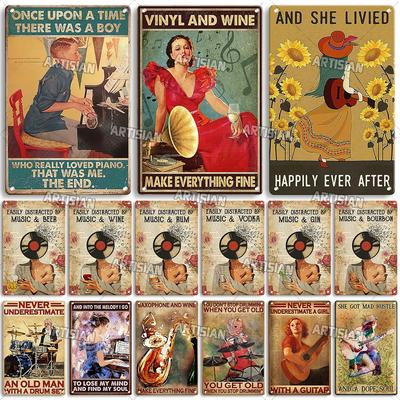 Artisian Music Rusty Metal Poster Play Instrument Tin Plate Decorative Sign Wall Decor Garage Bar Pub Club Hotel Kitchen Home