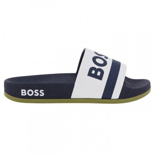 Boss Mens Stripe Leather Slides