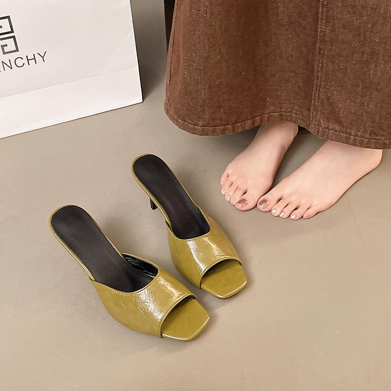 Fashion French Women's High Heel 5 Cm Open-toe Fairy Style Slim Heel Cool Slippers 2025 New Style