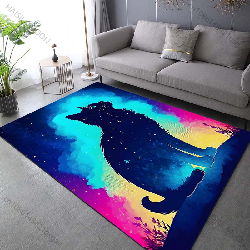 Multiple sizes Silhouette of Starry Cat Carpet for Living Room Bedroom Sofa Home Decor Rug Non-slip Floor Mat Luxury Gift