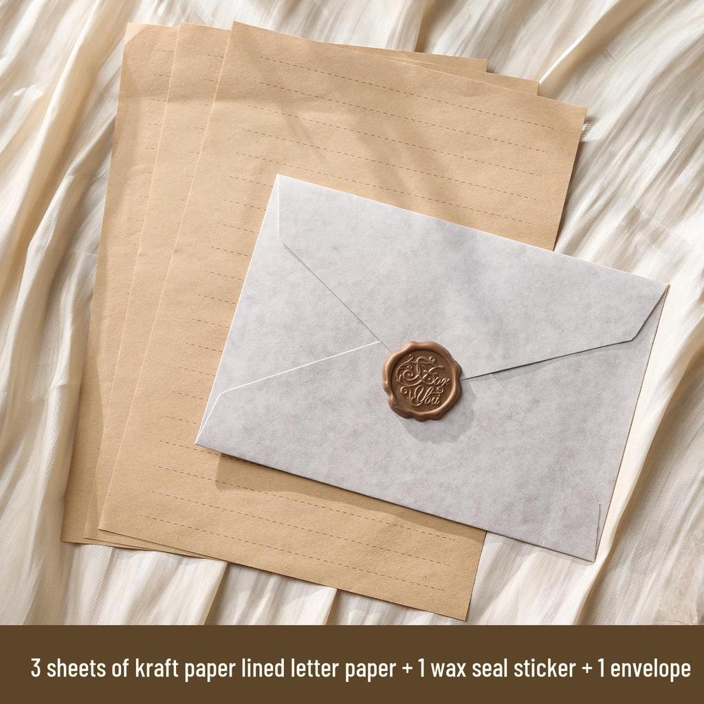Romantic Retro Nostalgic Sheepskin Texture Stationery Set with Wax Seal Stamp for Artistic Love Letters and Invitations