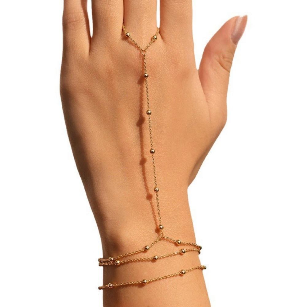 Simple Personality Gold Color Multi-layered Round Bead Chain Finger Bracelets for Women Temperament Trend Jewelry Accessory Gift