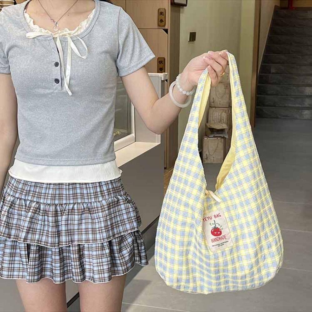 

Vest Bag Double Sided Plaid Bag Korean Style Messenger Bag Simple Fresh Color Shoulder Bag Women рожевий