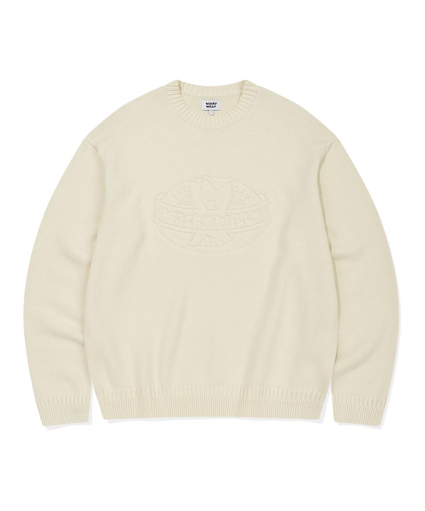 WACKY WILLY Embossed Logo Pullover Sweater Cream