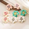Exaggerated Colorful Drip Oil Large Flower Stud Earrings for Women Bohemia Metal Double-Layer Floral Earrings Holiday Zircon