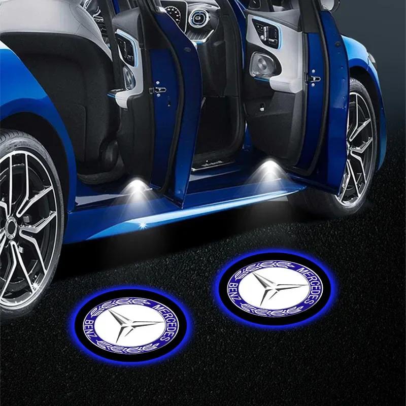 2Pcs HD Led Car Door Logo Projector Welcome Light Stickers For Mercedes Benz W204 W212 W176 GLC CLA GLA E C G M R S Class AMG