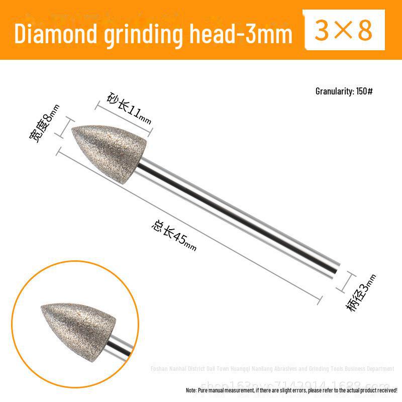 3mm Diamond Grinding Heads for Electric Grinder – Cylindrical, Bullet, Umbrella, Ball Shapes