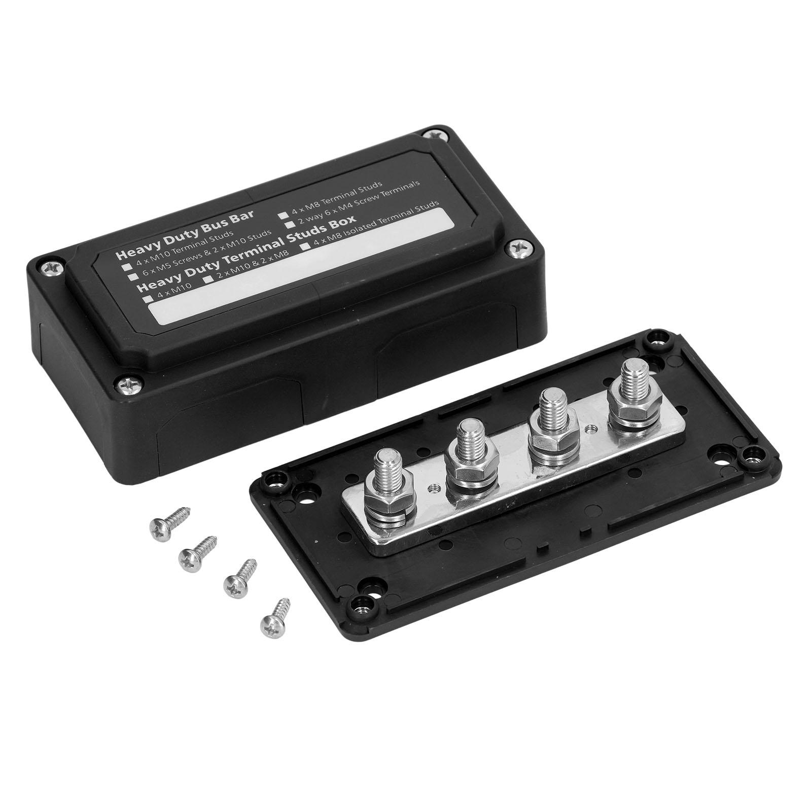 Cmperipheral Red Bus Bar Box With Screws M10 Terminal Studs Power Junction Distribution Block Busbar Box 48V 300A Black