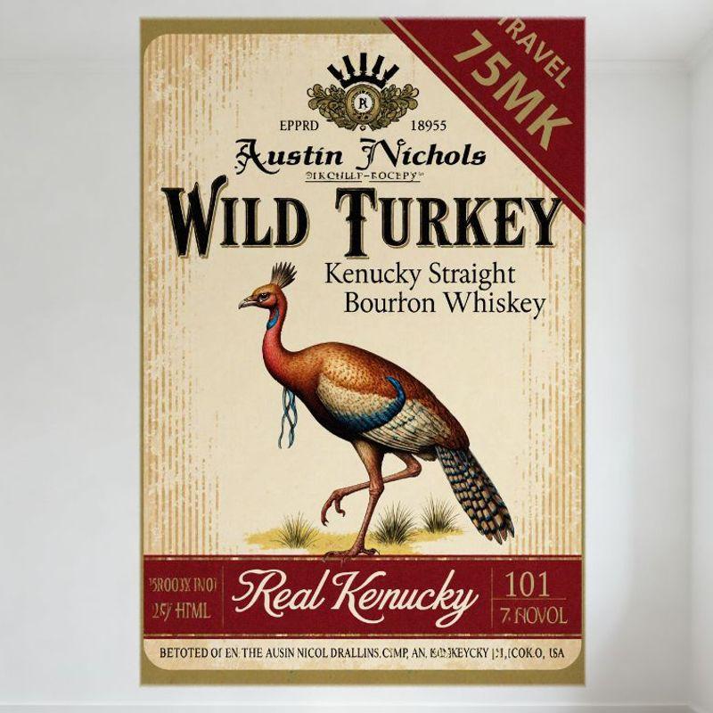 Винтажная металлическая жестяная вывеска Wild Turkey Kentucky Straight Bourbon Whiskey - Ретро Декор для Бара, Мужской Комнаты, Дома, 750мл Крепость 101, Остин Ни 20x30cm（7.8x11.8inch）