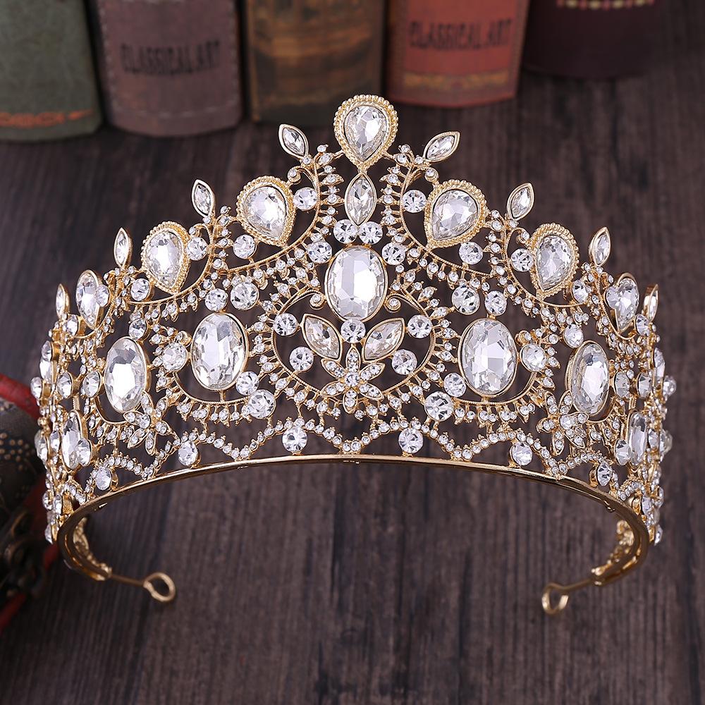 Baroque Large Crown with Rhinestones, Tiara, Bridal Jewelry