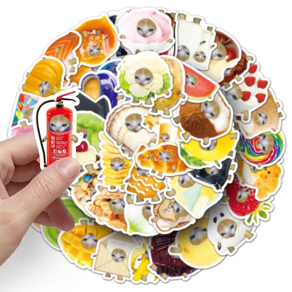 50 Funny Cat Head Graffiti Stickers for Personal Expression: Decorate Water Cups, Mobile Phones, and Skateboards