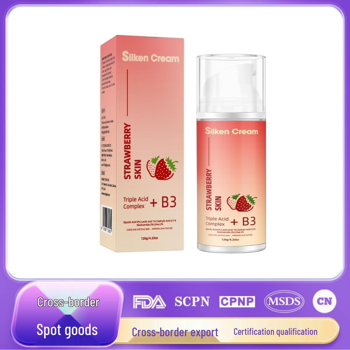 

Strawberry Silky Skin Cream with Fine Exfoliating Particles for Smooth, Delicate Skin