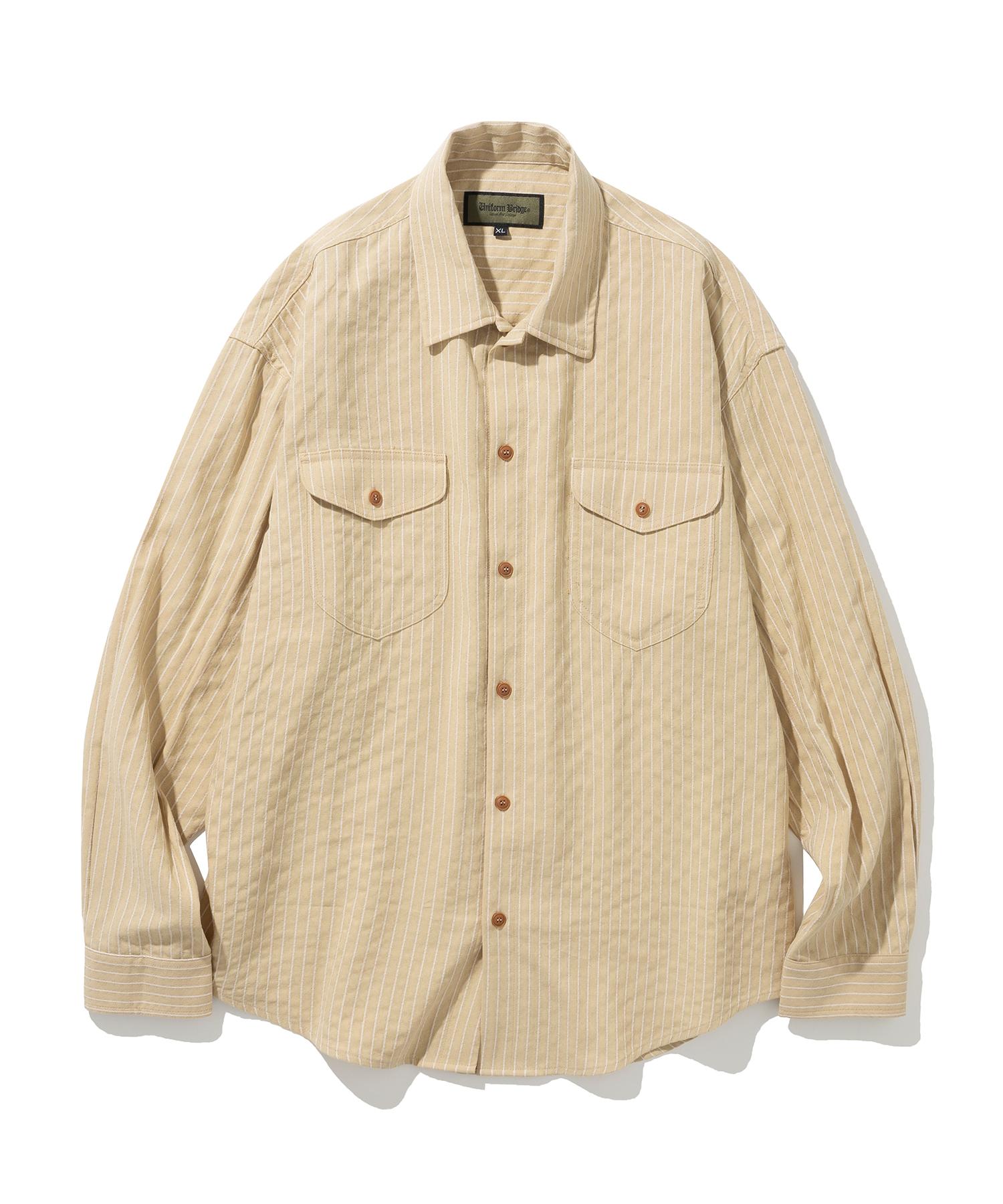 Uniform Bridge Pocket Stripe Shirt Beige Xl