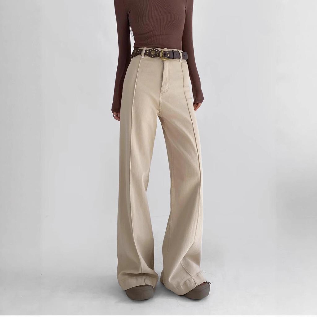 High-Waisted Women's Wide-Leg Jeans with Contrast Stitching - Versatile, Slimming, and Crisp Pants for Spring and Autumn.