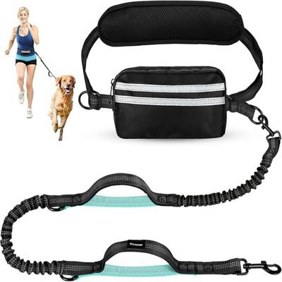 Reflective Strip Dog Running Waist Leash Retractable With Zipper Pouch Dong Walking Leash Padded Handles Double/Single Rope