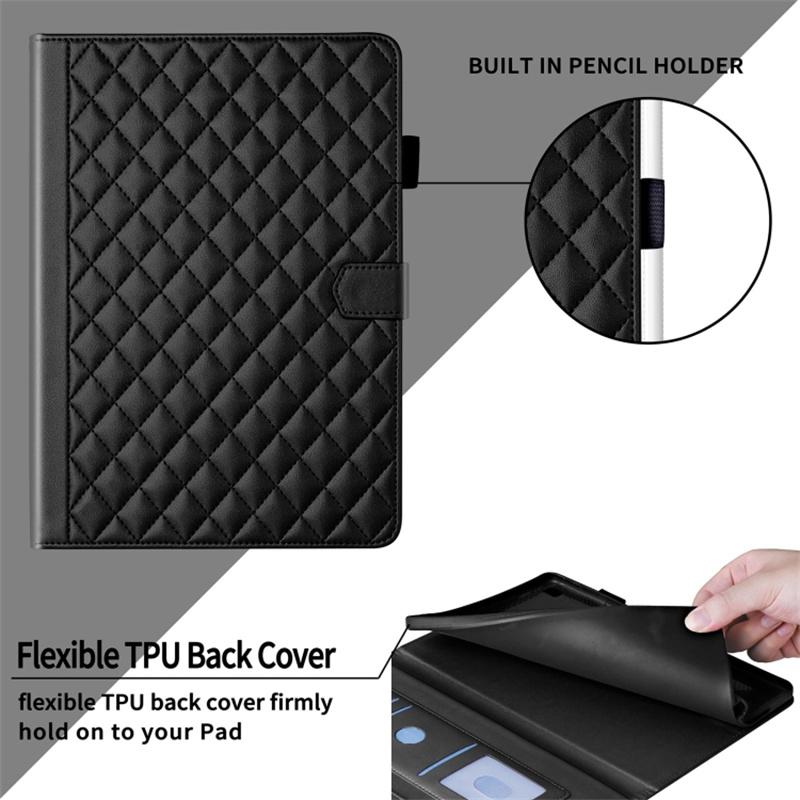 For iPad Pro 13 (2024) Case Card Holder Rhombus Grid PU Leather Stand Tablet Cover