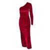Women Elegant Long Sleeve Party Evening Velvet Bodycon Split Pencil Midi Dress 2022 Spring Autumn Clothes