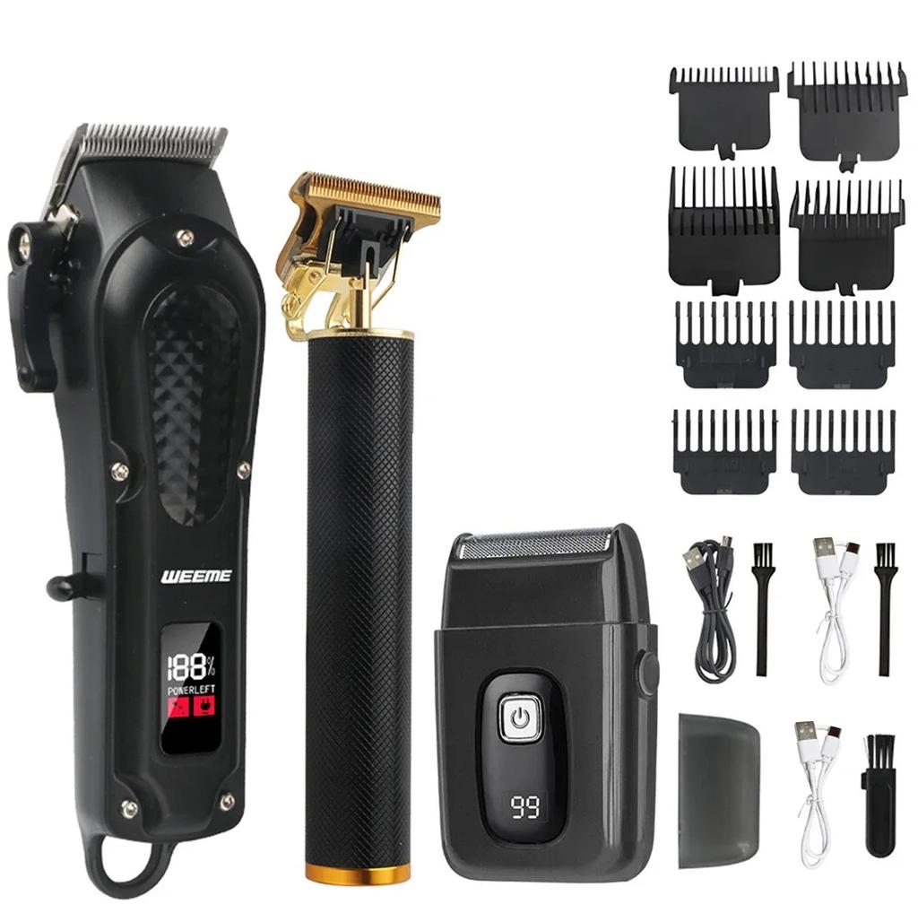 Professional Adjustable Hair Clipper for Men - Barber Electric Trimmer Rechargeable Powerful Hair Cutting Machine Haircut Kit