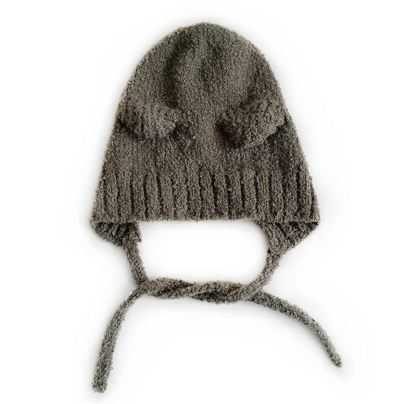 Cute Bear Knitted Hat Cute Girls Knitted Ear Caps Winter Padded and Thickened Warm Cap Big Head Circumference Ear Protection Hat