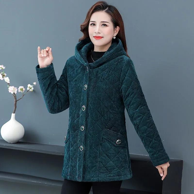 Damen Cord Wintermantel Pufferjacke Winter Neu Koreanischer Stil Lang Damen Überknie Baumwollwattierte Jacke Warmhalten