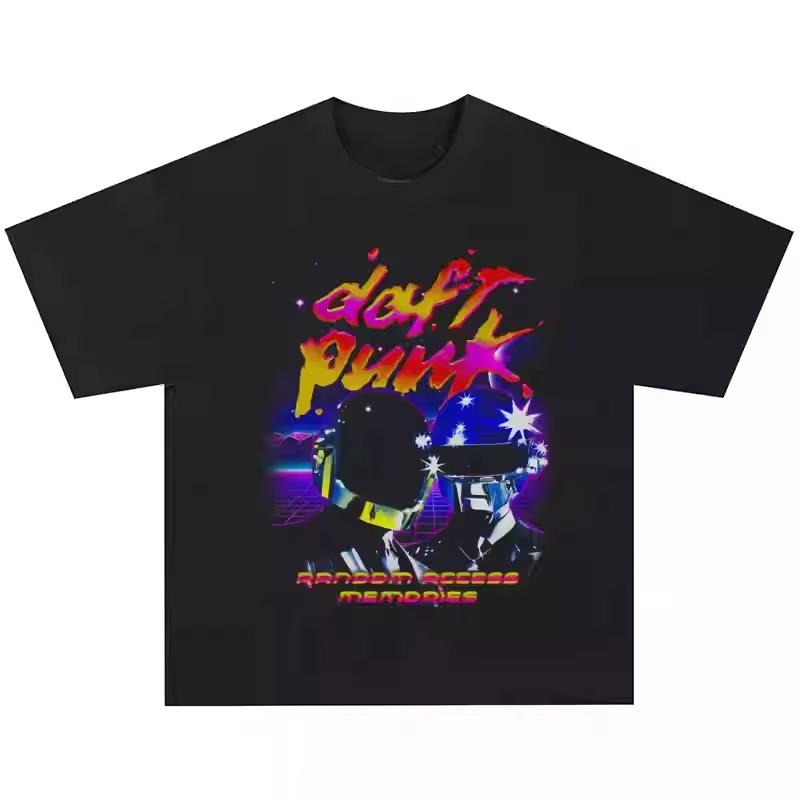 Футболка Daft Punk Мужская Женская Хлопковые Футболки Короткий Рукав Ретро Принт Группы Daft Punk Футболка Мужская Хип-Хоп Уличная Одежда Оверсайз Топ XXXL