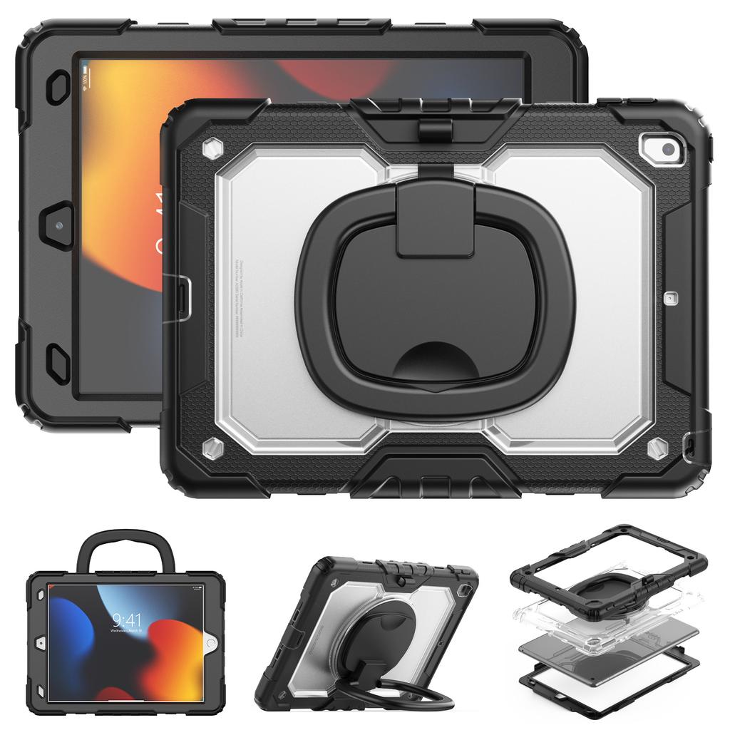 For iPad 10.2 (2021)/(2019)/(2020) Case Ring Kickstand PC+Silicone Shockproof Tablet Cover