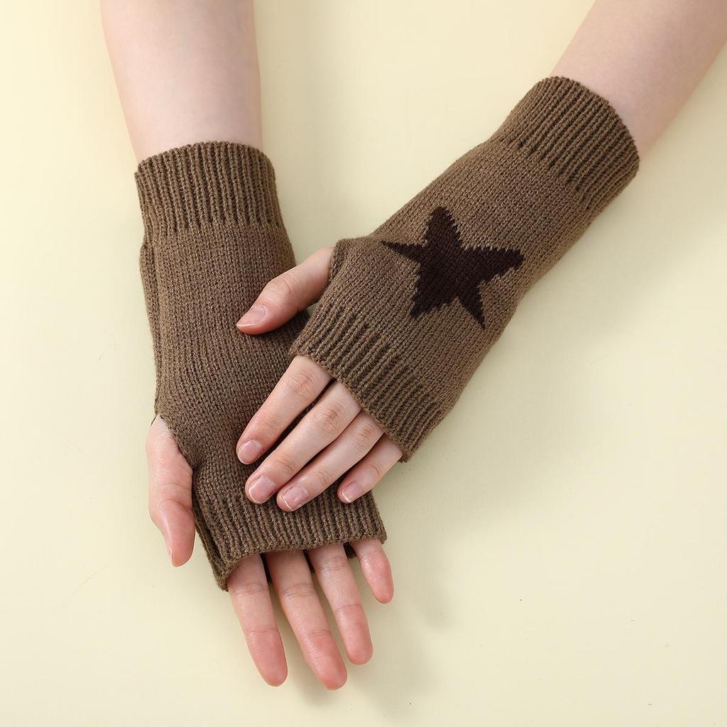 Unisex Fashionable Half-Finger Star Knit Wool Gloves - Warm Fingerless Faux Sleeve for Winter and Autumn