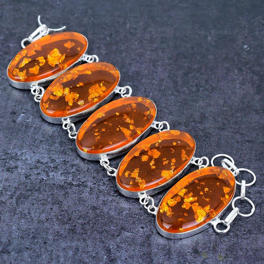 Baltic Amber Gemstone 925 Sterling Silver Bracelet 7-8"