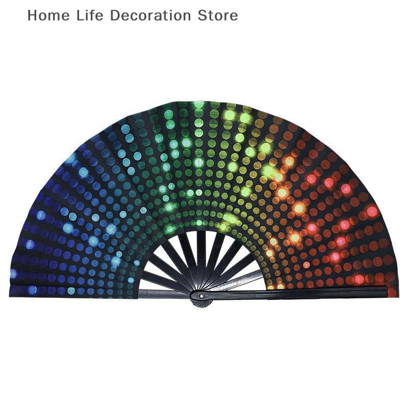 1PCS Chinese Kung Fu Fan UV Ink Printing Fluorescent Fan Bamboo Bone Folding Fan For Festival Dance Diso Party