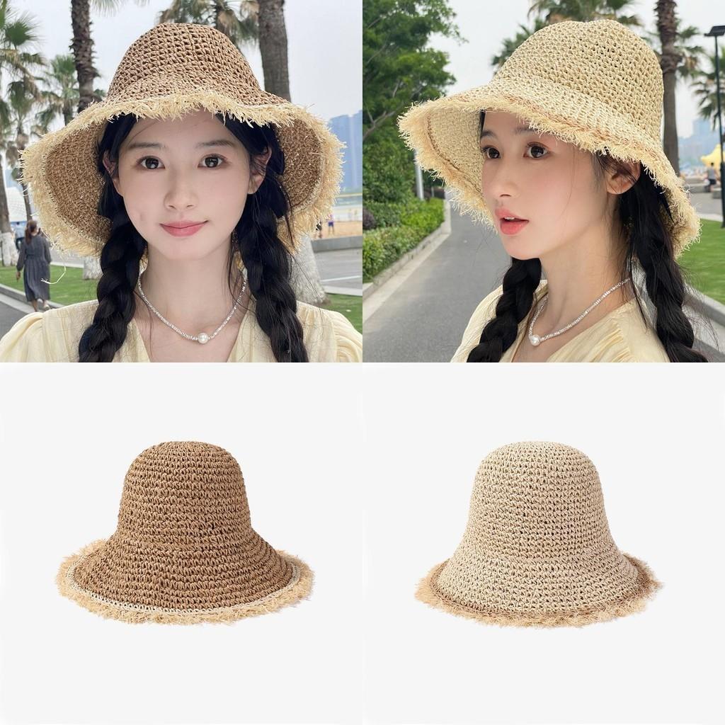 Japanese Style Straw Sun Hat With Irregular Brim For Women Handmade Breathable Beach Hat