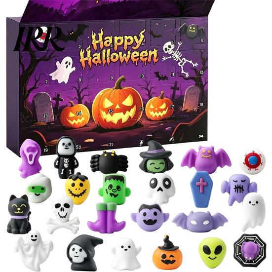 Halloween Dekoration Ideen Adventskalender, 24 Tage Countdown Kalender mit Stück Langsam Aufsteigendes Geschenk für Kinder Quetschspielzeug, Gruselige Sammlerstücke