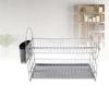 2 Tier Dish Drying Rack Stainless Steel Double Layers Dish Drainer with Cutlery Holder for Kitchen Storage