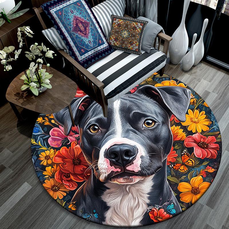 Pitbull Round Area Rug,Carpet Rug for Living Room Bedroom Sofa Playroom Decor,Non-slip Floor Mat