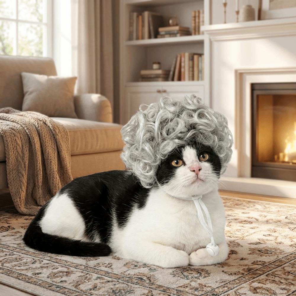 Elastic Band Cat Funny Headpiece Adjustable Pet Cosplay Wigs Cute Pet Afro Wig  Parties