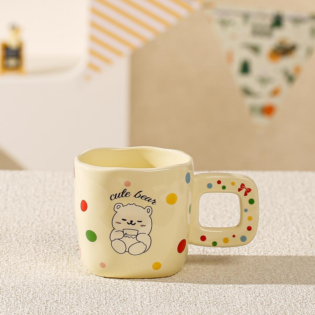 Cute Pet Cartoon Animal Ceramic Cup Cube Mug High Looking Couple Drinking Water Cup Student Breakfast Cup Coffee Cup