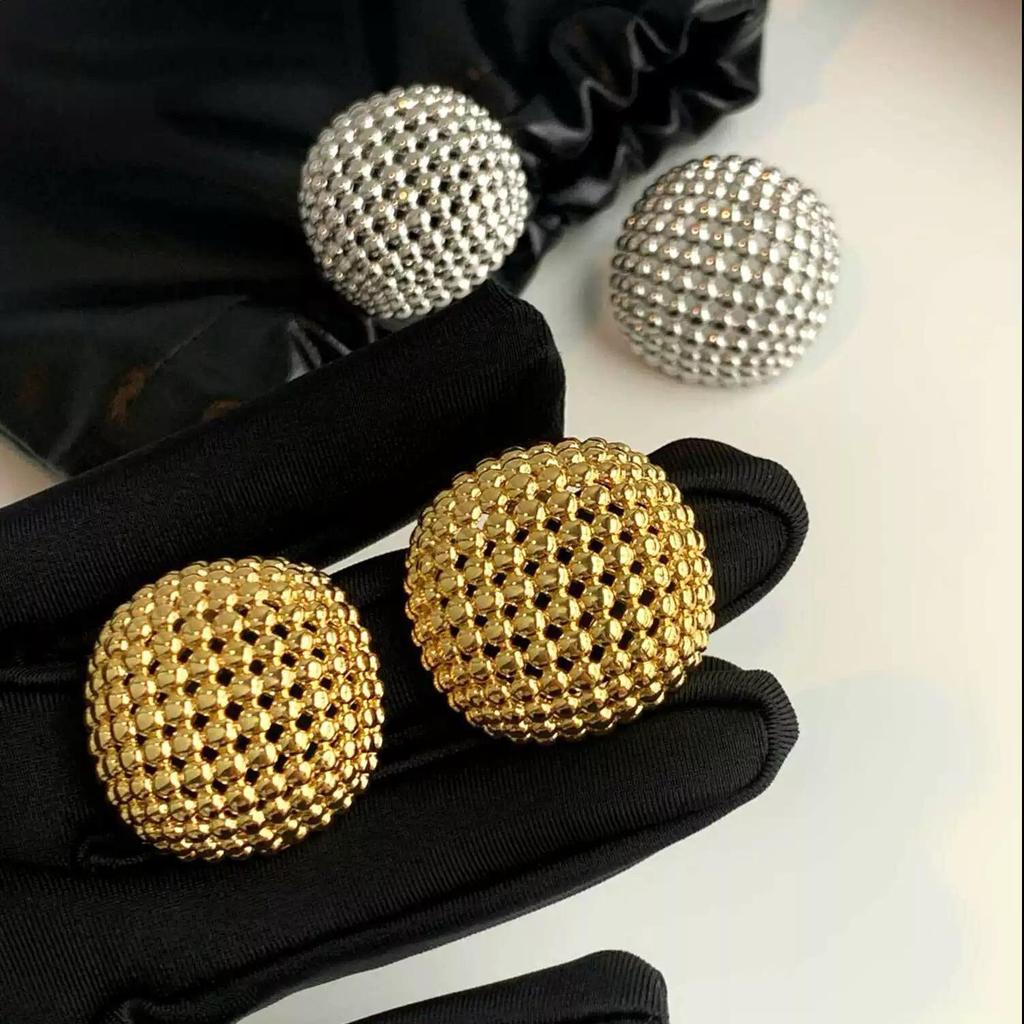 Doudou's Exquisite Hollow Sphere Gold Stud Earrings for Women - Niche Design, Luxurious and Bold Statement Ear Jewelry