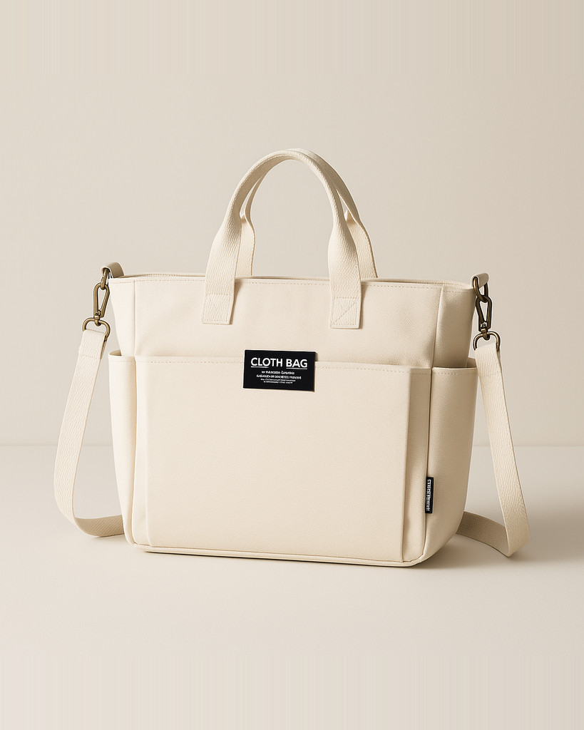 Urban Minimalist Female Student Large Capacity Commuting Horizontal Canvas Single Shoulder Diagonal Cross Portable Tote Bag