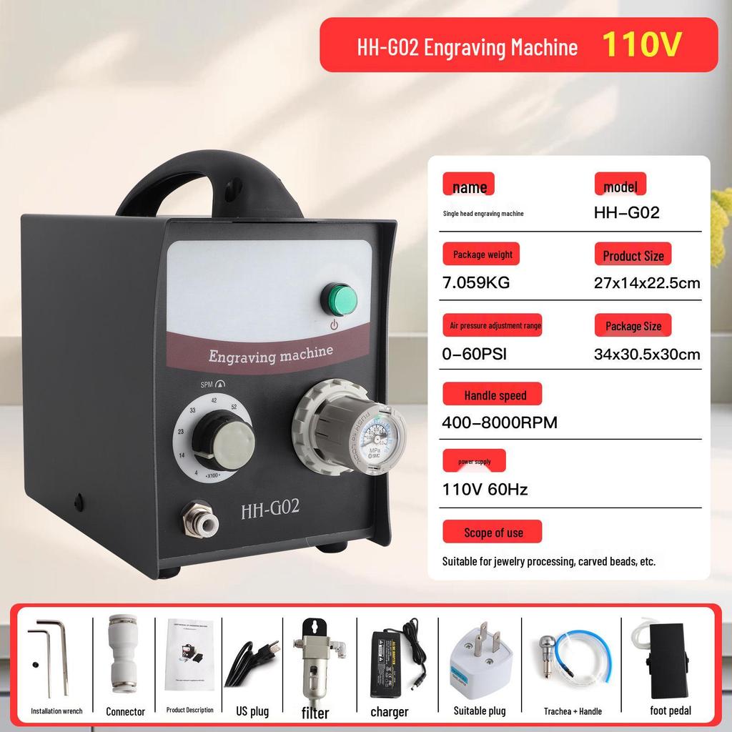 Double-Head Pneumatic Engraving Machine for Jewelry, Beading, and Inlay on Gold, Silver, and Copper.