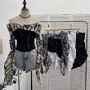 American Retro Camouflage Lace-up Pleated Shirt
