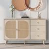 Chest of Drawers 3 Drawers 2 Doors, Rattan Sideboard Made of Wood, Highboard TV Table Lots of Storage Space, & Living Rooms & Office, Off-white, 120 X 40 X 82.5 Cm