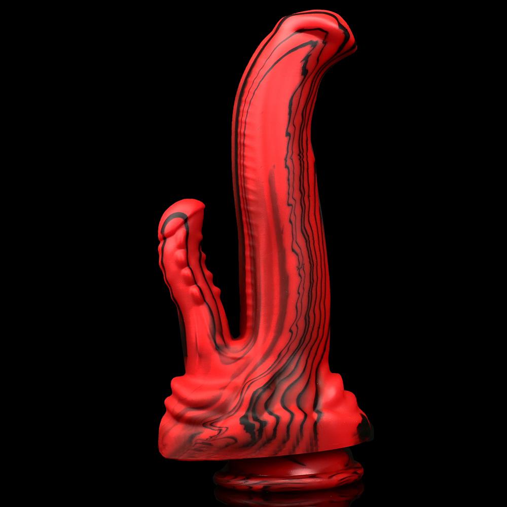 Rotschwarzer Silikon-Monsterdildos, Fantasie-Pferde-/Hundedildo mit Knoten, riesiger Schwanz, dicker Analpenis mit starkem Saugnapf