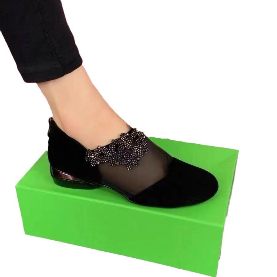 

Женские туфли на мягкой подошве, сетчатые, на молнии, в стиле феи, с цветочным принтом, повседневные туфли с мелким носком и фасолью 35 чёрный