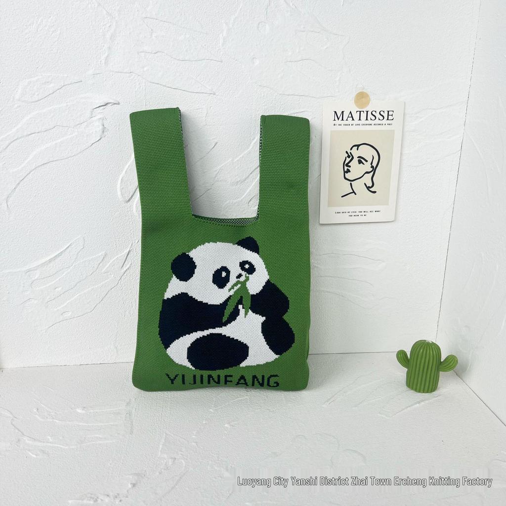 Panda Knit Women's Cross-Border Wrist Tote Handbag