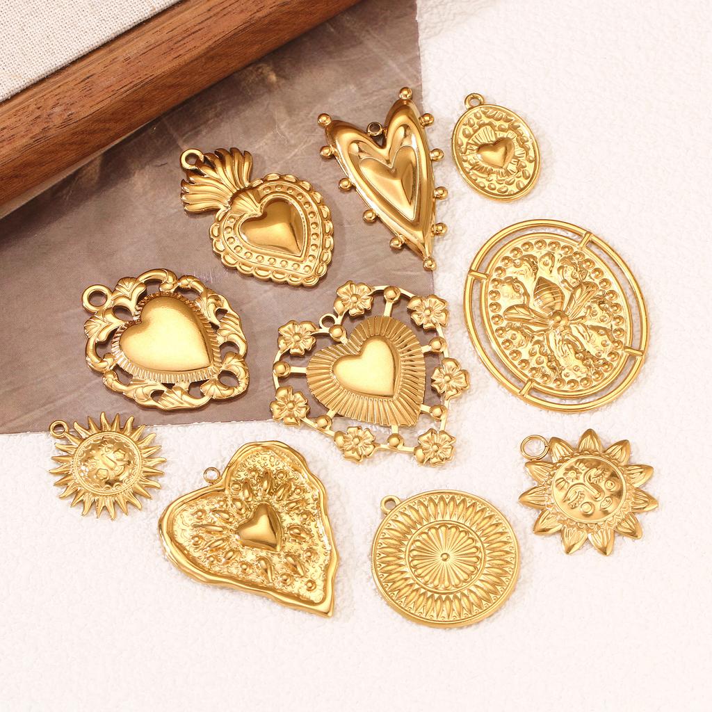 3Pcs Large Heart/Sun Face/Flower Charms Stainless Steel Rectangle Big Pendants for Jewelry Connector DIY Necklace Jewelry Making