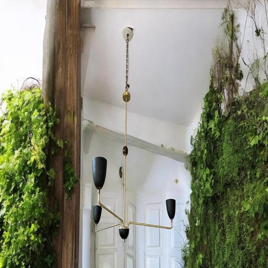 Mosazný lustr, moderní tříramenné stropní svítidlo, závěsné osvětlení inspirované polovinou století, stylová bytová dekorace