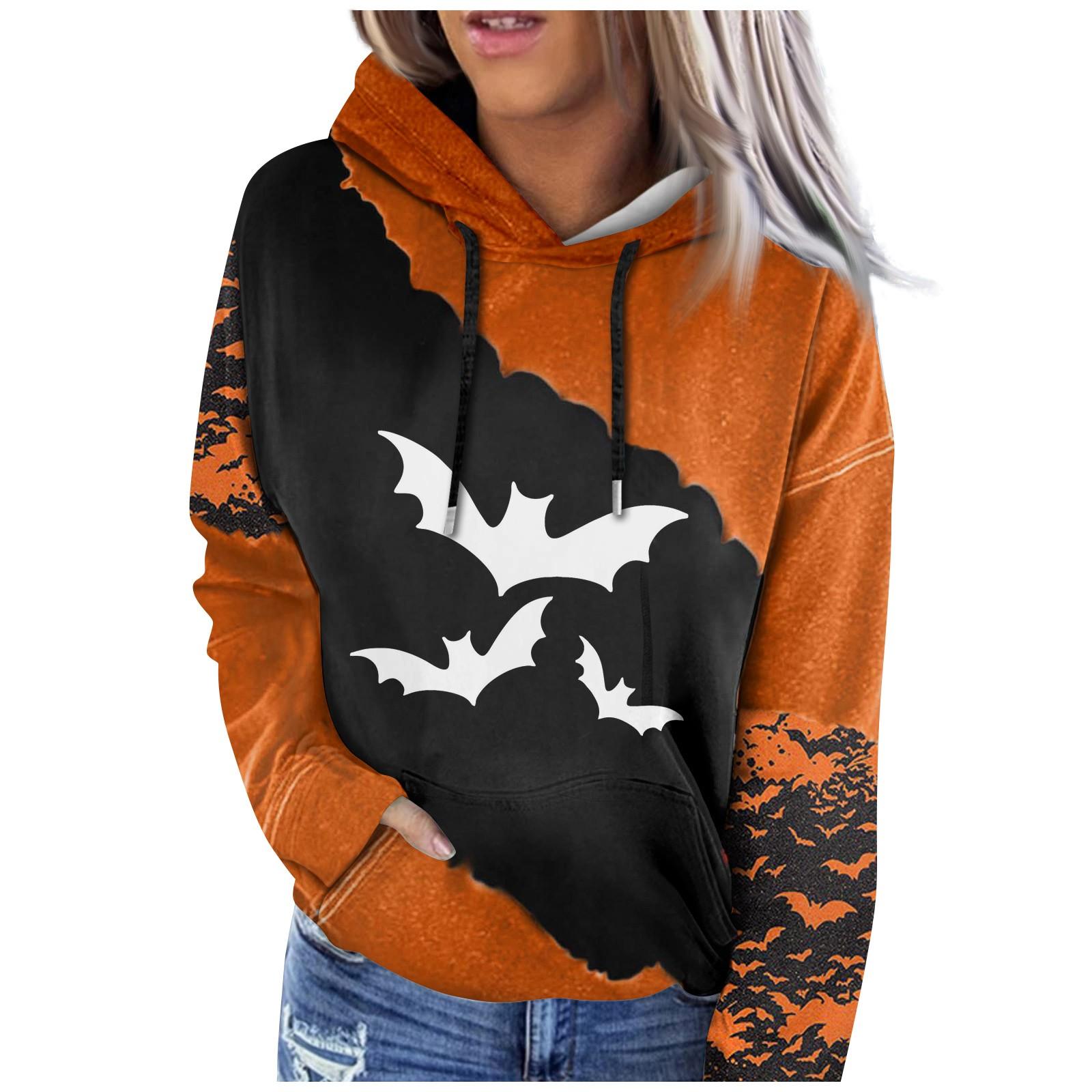 

Женские толстовки с капюшоном, одежда для Хэллоуина, повседневный свитер с принтом, пуловер с карманами XL чёрный